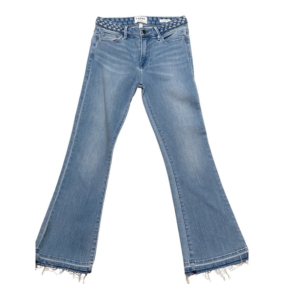 FRAME Denim - FRAME Le Crop Mini Boot Jeans 26 Braided Waist Raw Hem Light Wash Denim